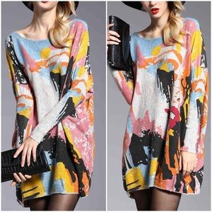 Ellazhu Crewneck Pattern Sweater Womens One Size